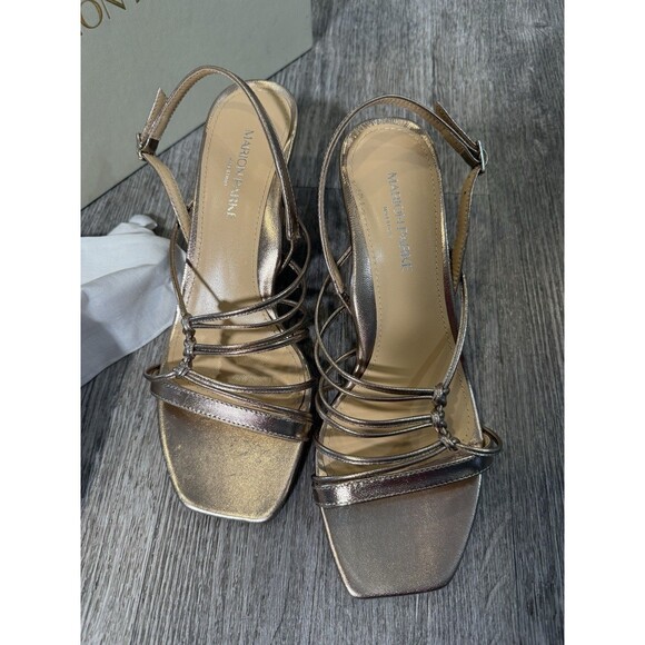 Marion Parke Women's Powder Metallic Kitten Heel Flared Sandal Strappy Size EU38 - Picture 4 of 14